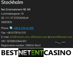 Net Entertainment contacts