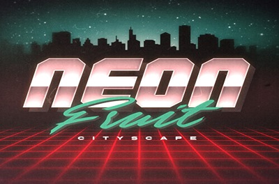 neon fruit cityscape slot logo