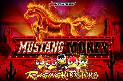 mustang money raging roosters slot logo