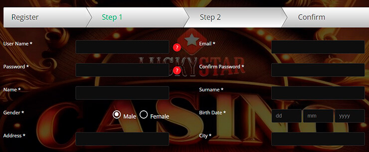 luckystar casino registration