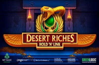 desert riches hold n link slot logo