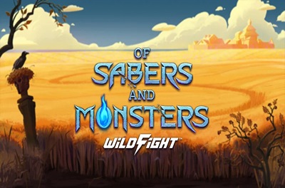 of sabers and monsters slot logo